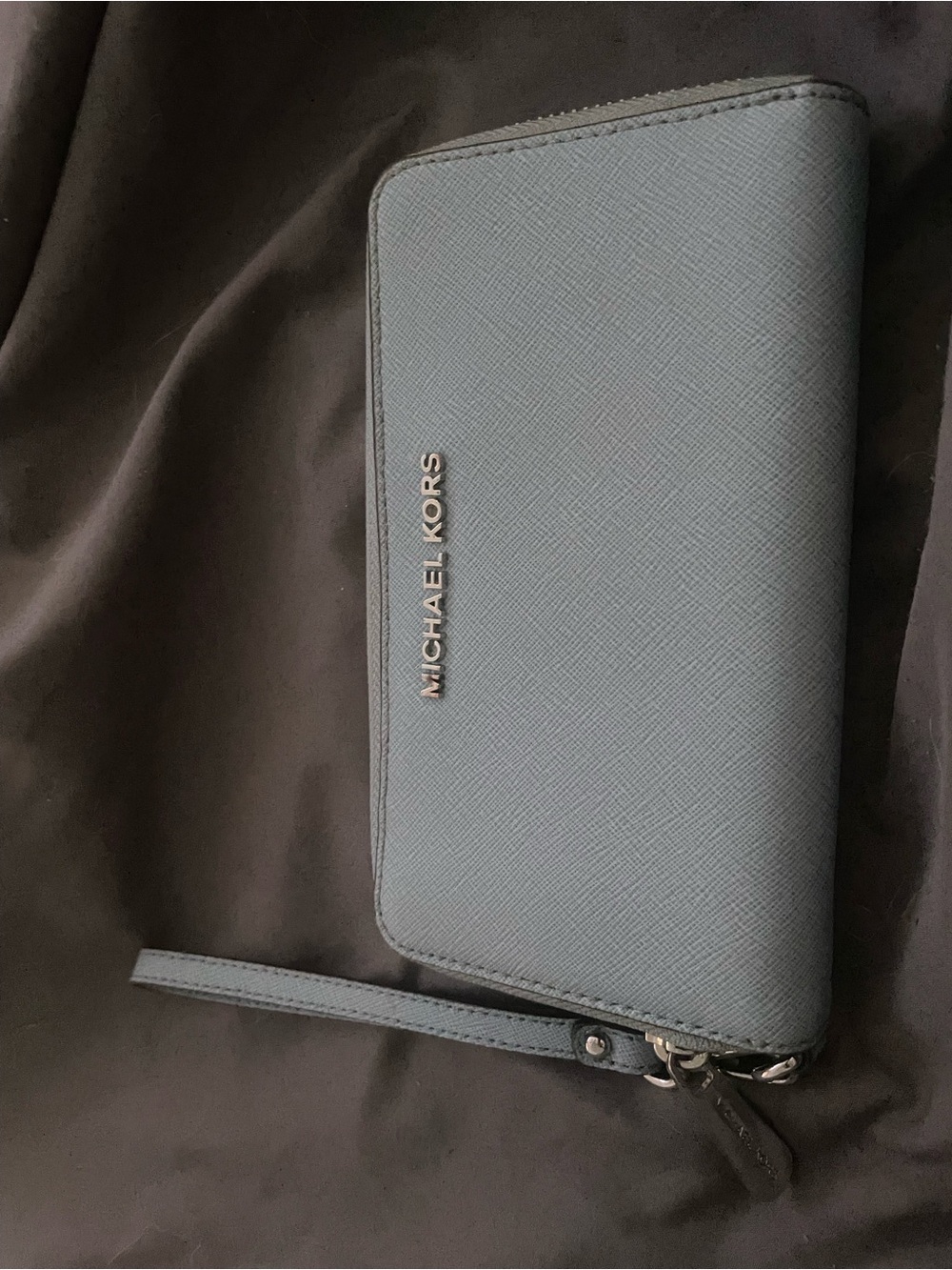 Michael Kors Light Blue Saffiano Zip Wristlet